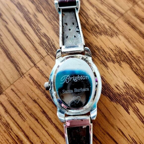 BRIGHTON "Santa Barbara" Silver Ornate Watch w/ Brown Leather TIMELESS CHIC - Picture 5 of 8